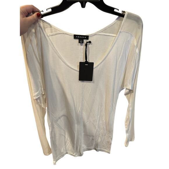 NWT New Trouve White Scoop Neck Sheer Sleeve Top Basic Viscose - Picture 5 of 11